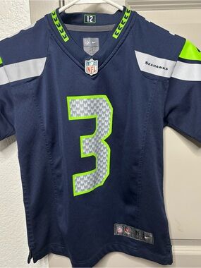 NFL Kids Navy and Lime Seahawks #3 Jersey